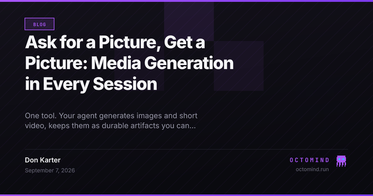 A cartoon octopus painting a glowing picture on a canvas in a purple-and-cyan poster style — an image that was itself generated by the feature this post describes