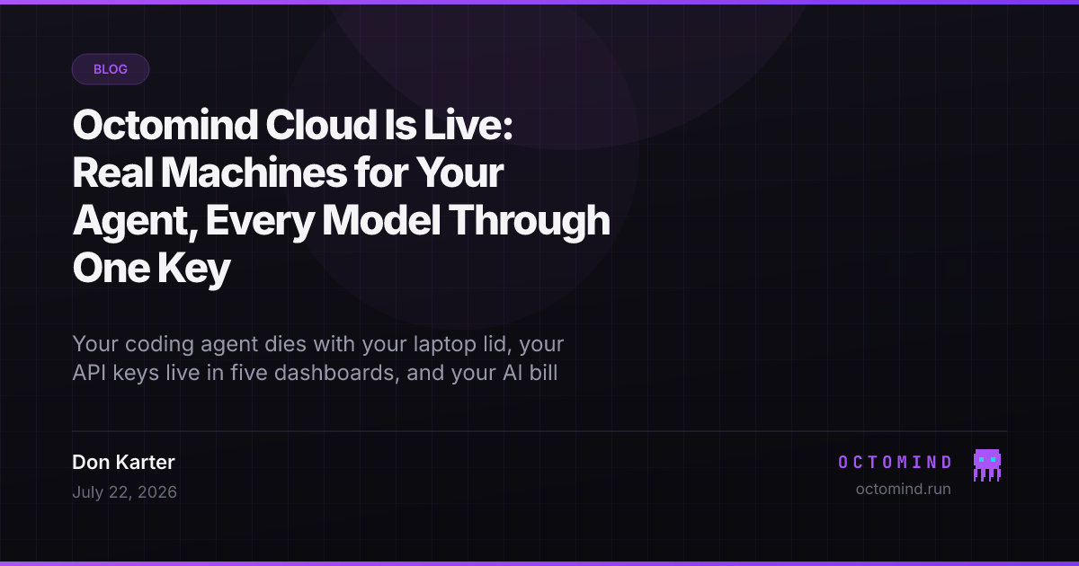 The Octomind panel showing cloud machines and the model hub — one key, one wallet, transparent prices